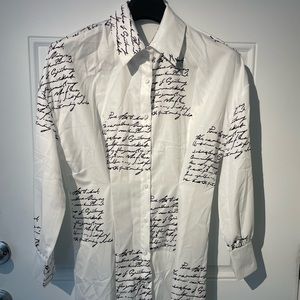 SHEIN White Button Down Graphic Blouse